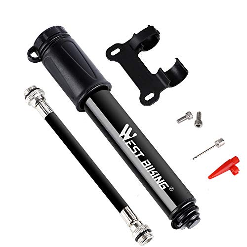 Bike Pump,Aluminum Alloy Portable Mini Bicycle Tire Air Pump,Super Fast Tyre Inflation Compatible with Universal Presta and Schrader Valve Frame Mounted for Road, Ball Pump Needle/Frame Mount