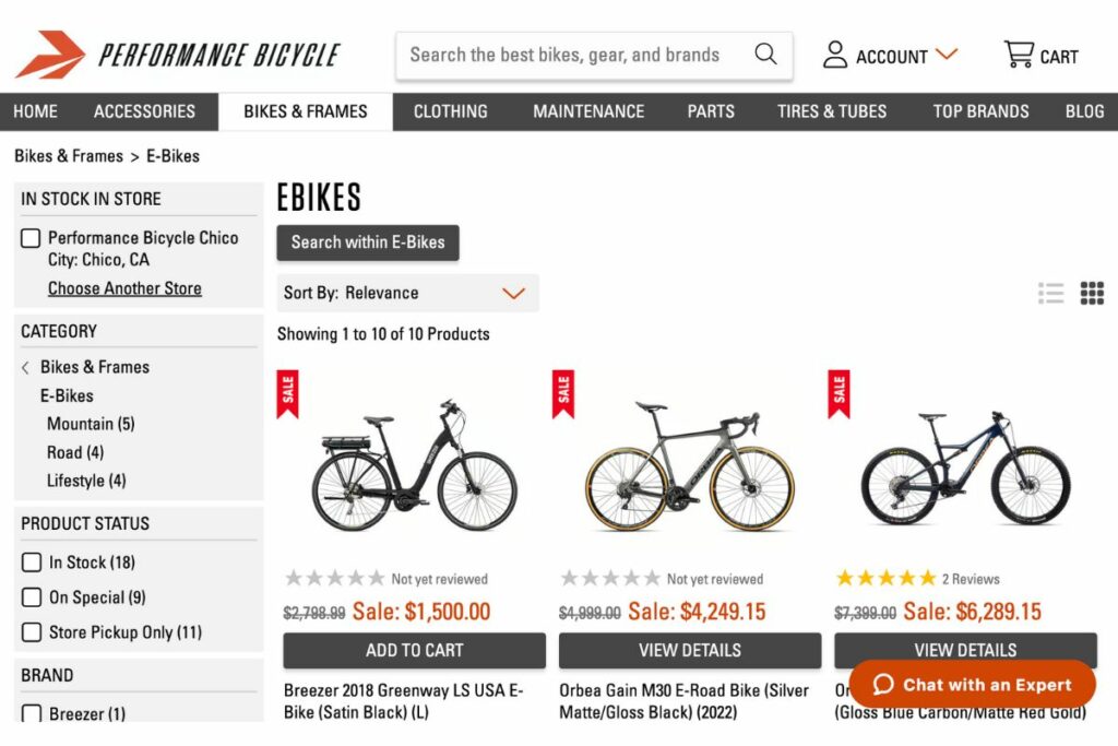 Performance Bike website